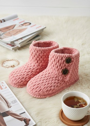 Kızlar için Pembe Örgü Sıcak Panduf - Görsel 2