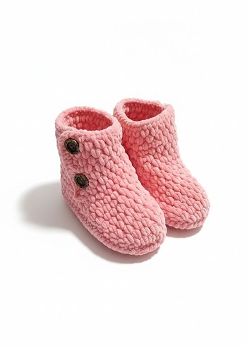 Kızlar için Pembe Örgü Sıcak Panduf - Görsel 4