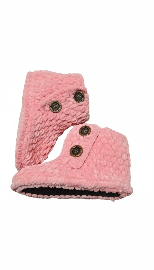 Kızlar için Pembe Örgü Sıcak Panduf - Görsel 5