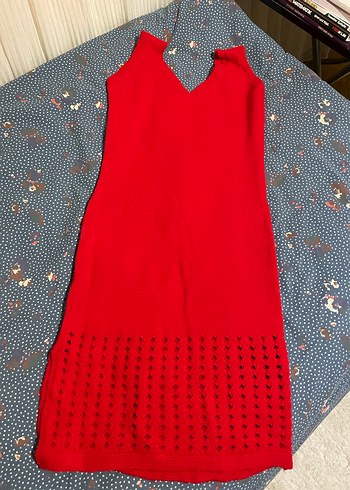 Kırmızı Uzun Kollu Triko Elbise - Görsel 5