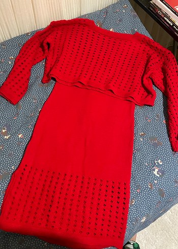 Kırmızı Uzun Kollu Triko Elbise - Görsel 4