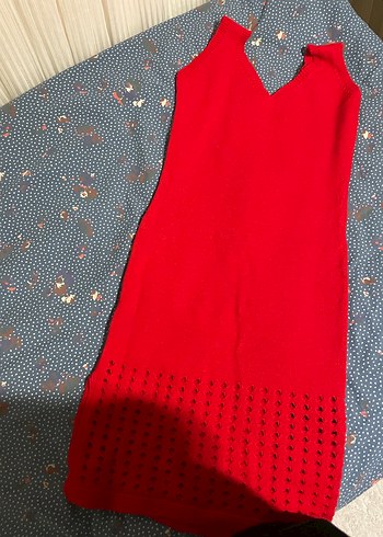 Kırmızı Uzun Kollu Triko Elbise - Görsel 2