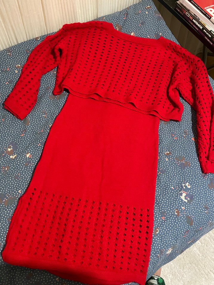 Kırmızı Uzun Kollu Triko Elbise - Görsel 4