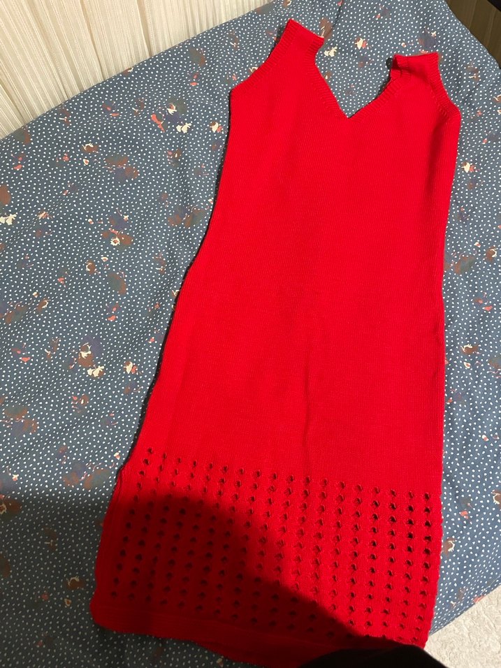 Kırmızı Uzun Kollu Triko Elbise - Görsel 2