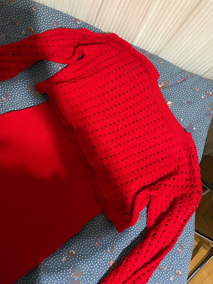 Kırmızı Uzun Kollu Triko Elbise - Görsel 3