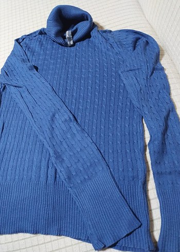 Mavi Boğazlı Örgü Kadın Kazak - Görsel 4