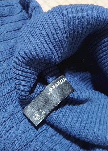 Mavi Boğazlı Örgü Kadın Kazak - Görsel 2