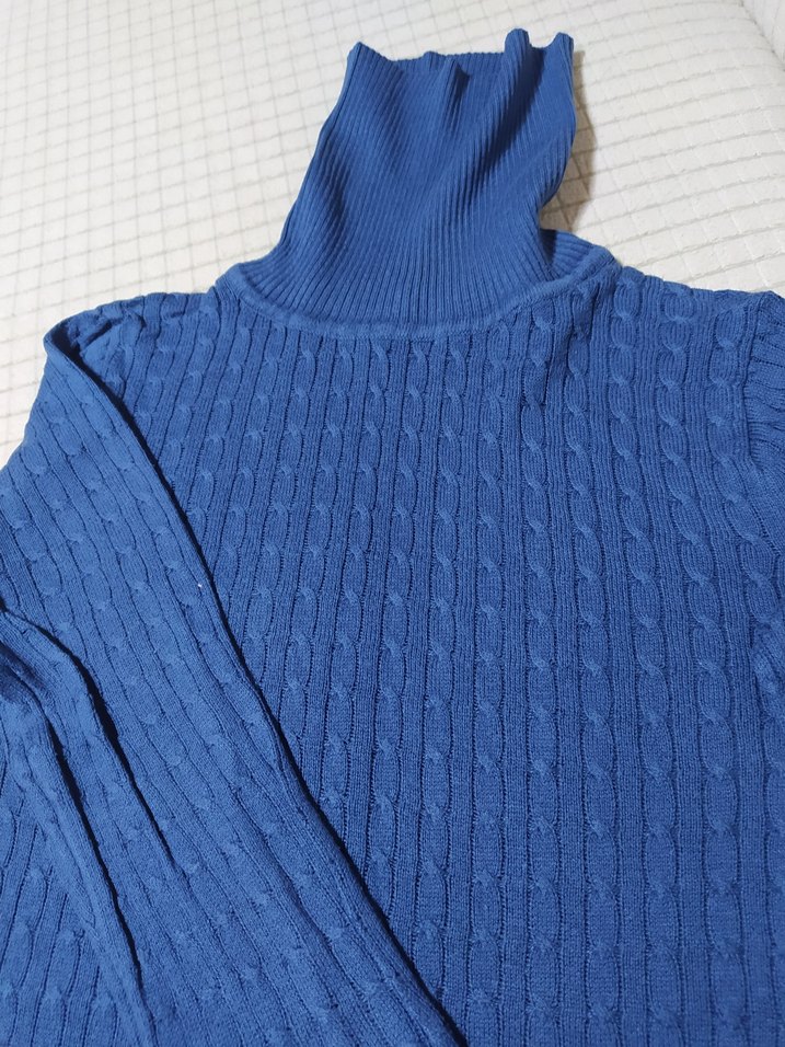 Mavi Boğazlı Örgü Kadın Kazak - Görsel 3