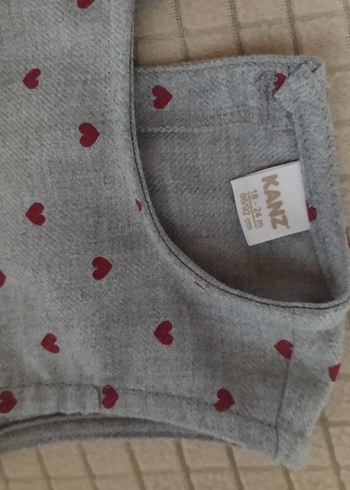 Kız Çocuk Gri Kalp Desenli   yakasız 0Yaka Elbise - Görsel 3