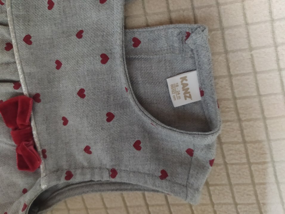 Kız Çocuk Gri Kalp Desenli   yakasız 0Yaka Elbise - Görsel 3