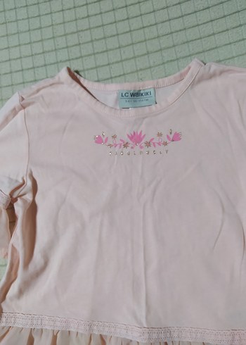 LC Waikiki Kız Çocuk Pembe tül detaylı kısa Kollu Tişört - Görsel 2