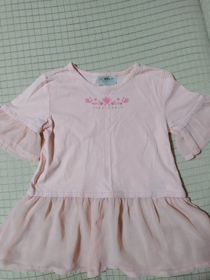 LC Waikiki Kız Çocuk Pembe tül detaylı kısa Kollu Tişört - Görsel 4