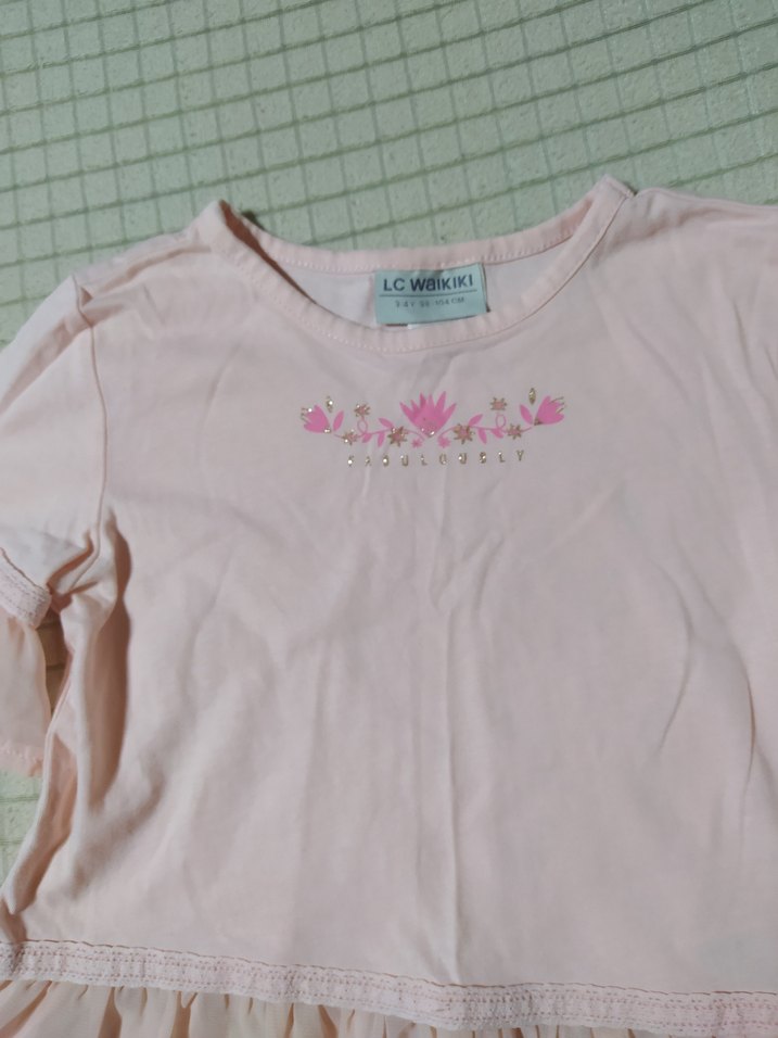 LC Waikiki Kız Çocuk Pembe tül detaylı kısa Kollu Tişört - Görsel 2