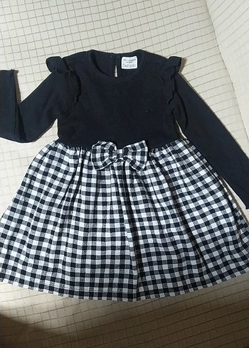 Kız Çocuk Siyah Fırfırlı Kareli Elbise - Görsel 2