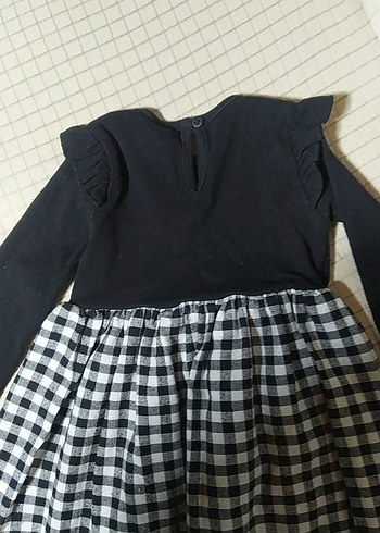 Kız Çocuk Siyah Fırfırlı Kareli Elbise - Görsel 5