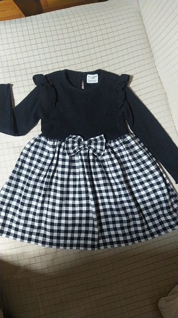 Kız Çocuk Siyah Fırfırlı Kareli Elbise - Görsel 2