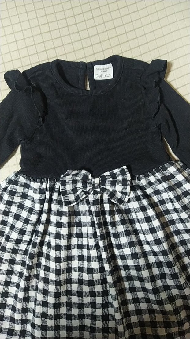 Kız Çocuk Siyah Fırfırlı Kareli Elbise - Görsel 3