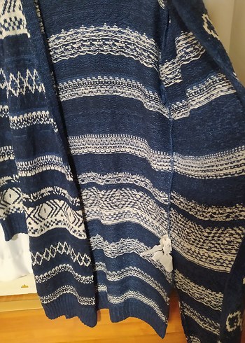 Bohem Desenli Mavi Uzun Triko Hırka - Görsel 4