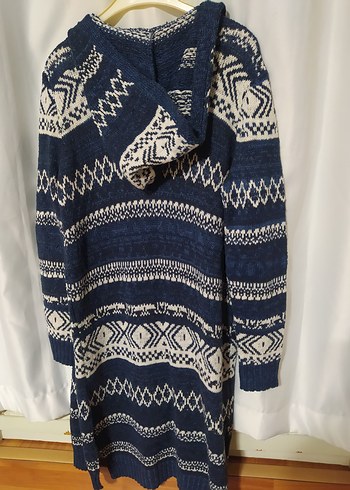 Bohem Desenli Mavi Uzun Triko Hırka - Görsel 3