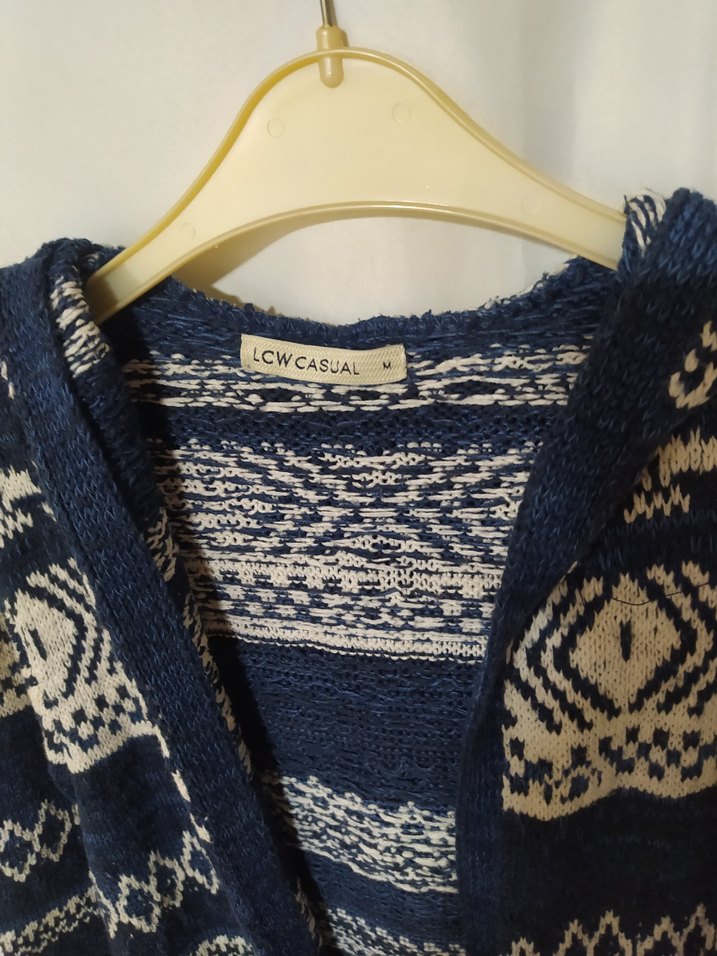 Bohem Desenli Mavi Uzun Triko Hırka - Görsel 2