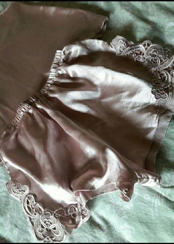 Parlak Kahverengi Vintage Bohem Kadın Şortlu Pijama - Görsel 3