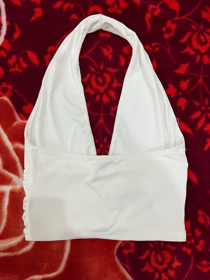 Beyaz V Yaka Drapeli Kadın Büstiyer - Görsel 3