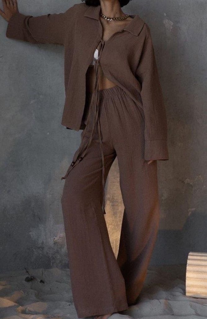 Mai Collection Kahverengi Müslin Takım - Görsel 2