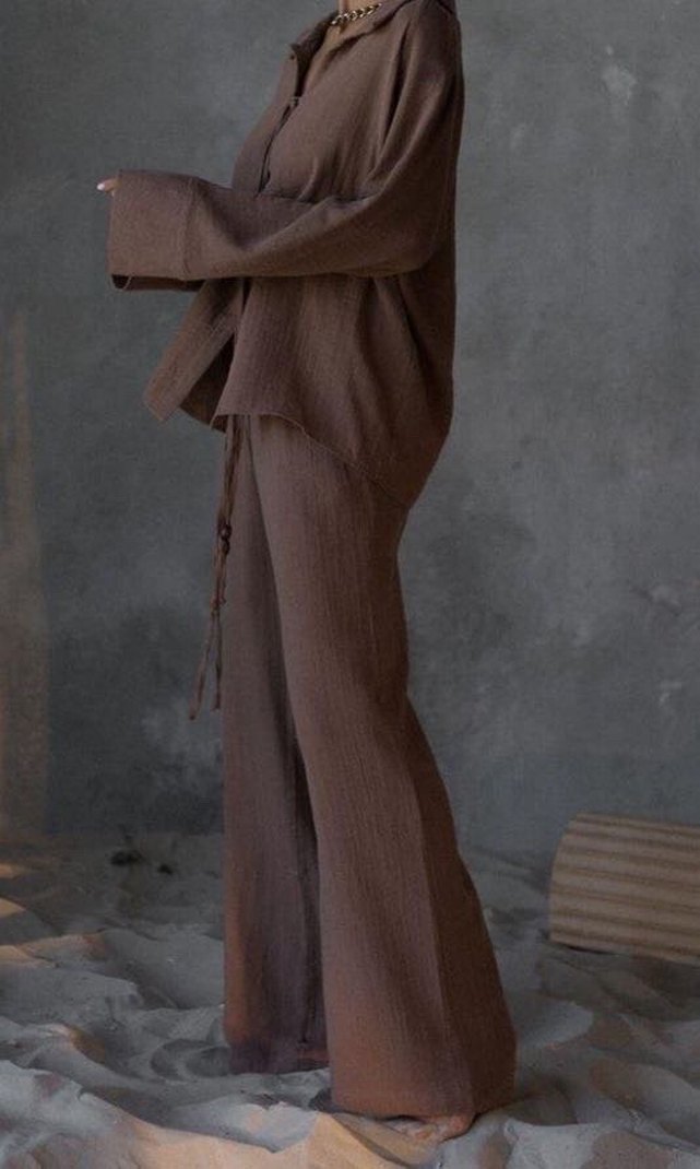 Mai Collection Kahverengi Müslin Takım - Görsel 4