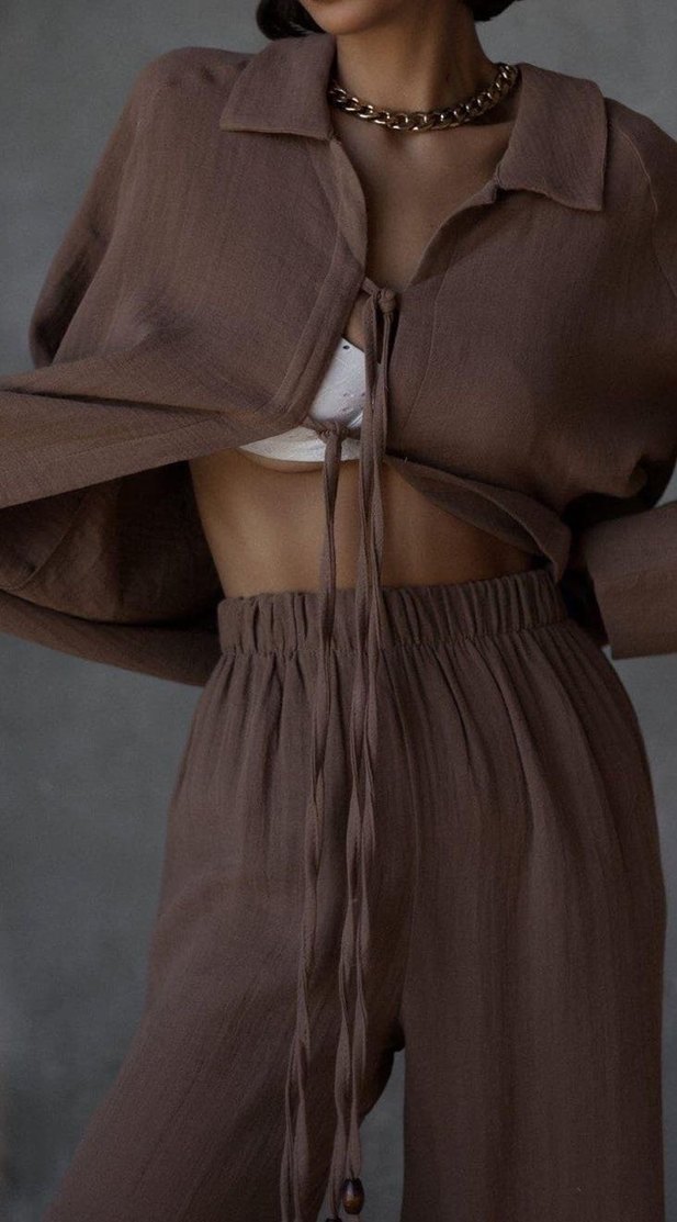 Mai Collection Kahverengi Müslin Takım - Görsel 3