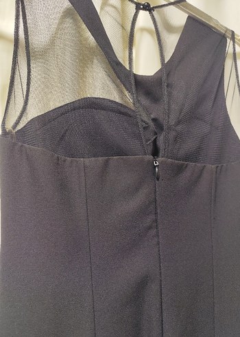 Siyah Drapeli Kolsuz Uzun Elbise - Görsel 5