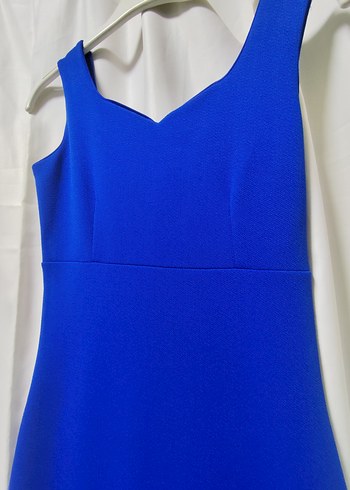 Kadın Mavi Uzun V Yaka Kolsuz Abiye Elbise - Görsel 3