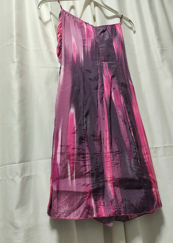 Mor Bağlama Desenli Drapeli Uzun Abiye Elbise - Görsel 5