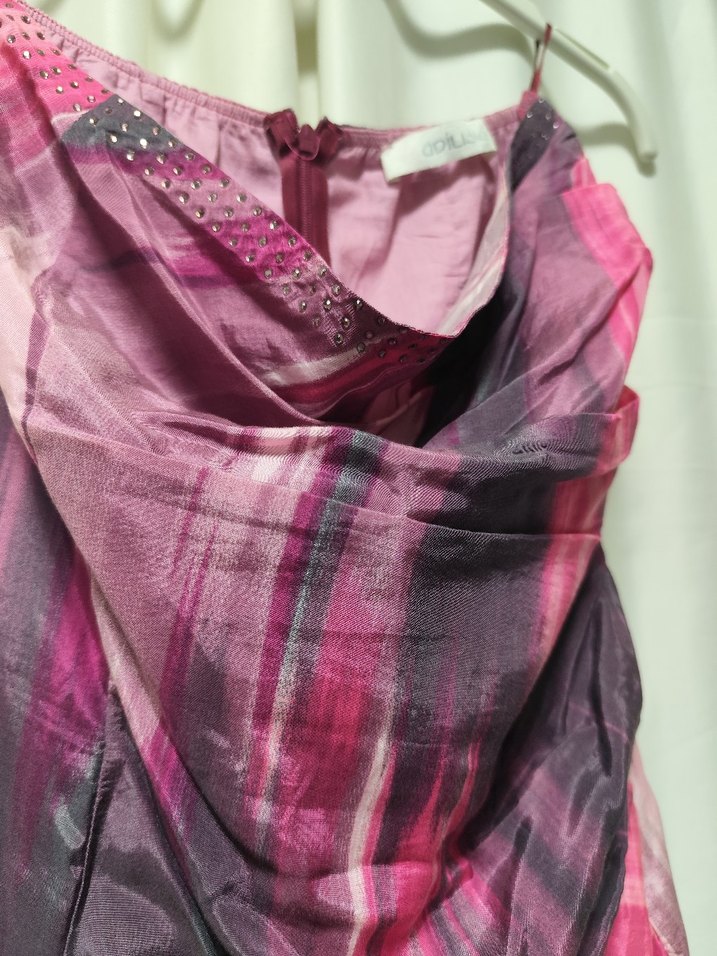 Mor Bağlama Desenli Drapeli Uzun Abiye Elbise - Görsel 2