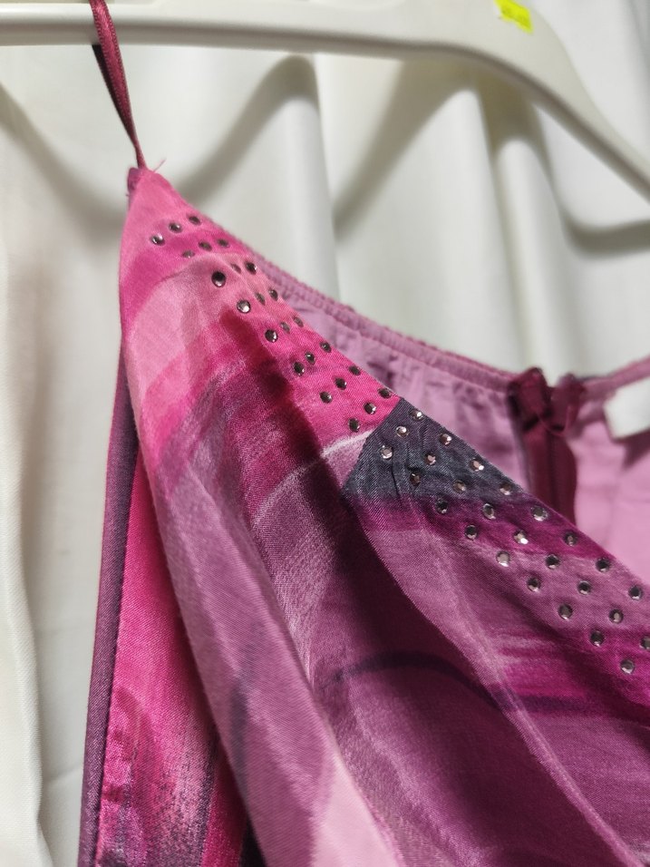 Mor Bağlama Desenli Drapeli Uzun Abiye Elbise - Görsel 4