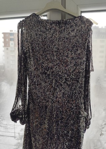 Uzun Kollu Drapeli Gri Abiye Elbise - Görsel 6