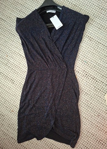 Mango Siyah Drapeli V Yaka Midi Kokteyl Elbisesi - Görsel 2