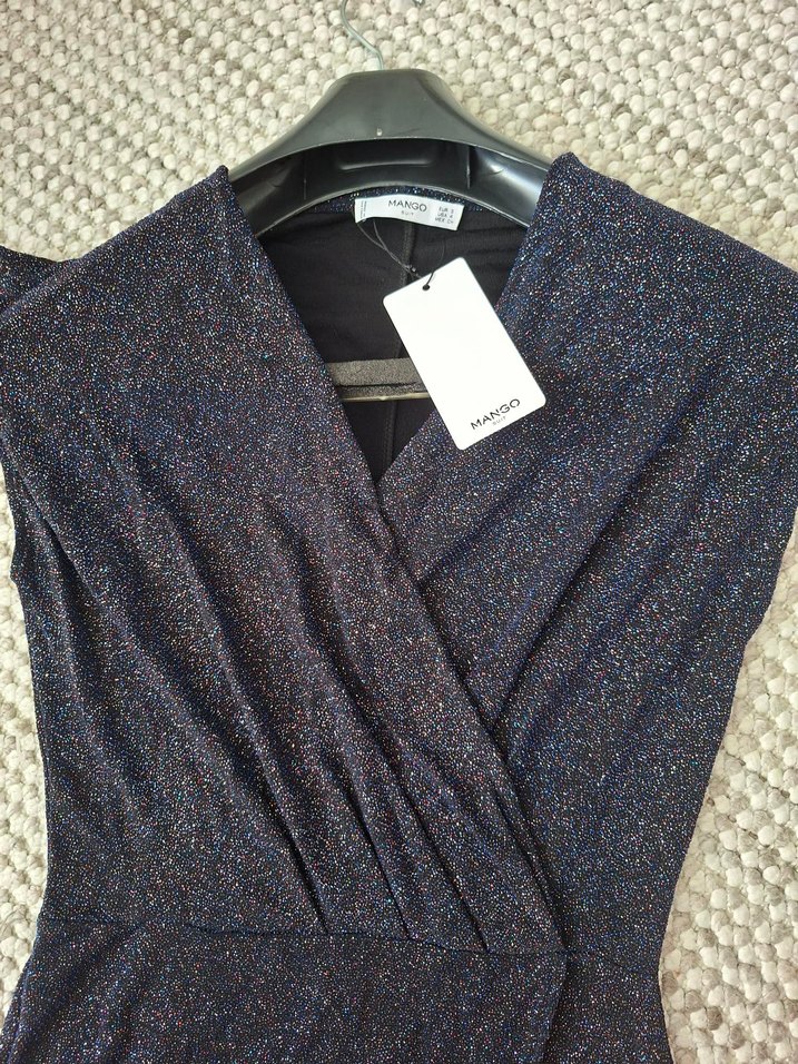 Mango Siyah Drapeli V Yaka Midi Kokteyl Elbisesi - Görsel 4