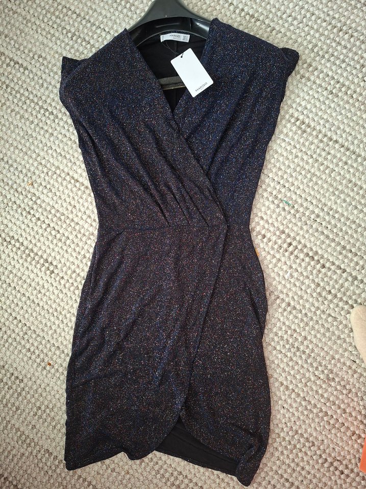 Mango Siyah Drapeli V Yaka Midi Kokteyl Elbisesi - Görsel 2