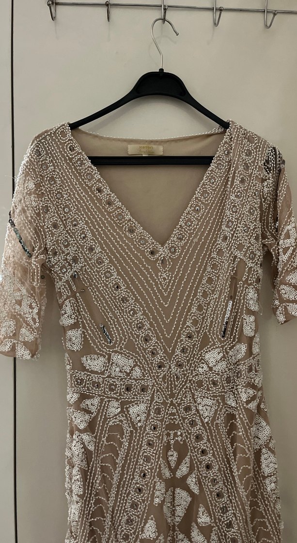 Bohem tarzı boncuk işlemeli pullu şık abiye - Görsel 3