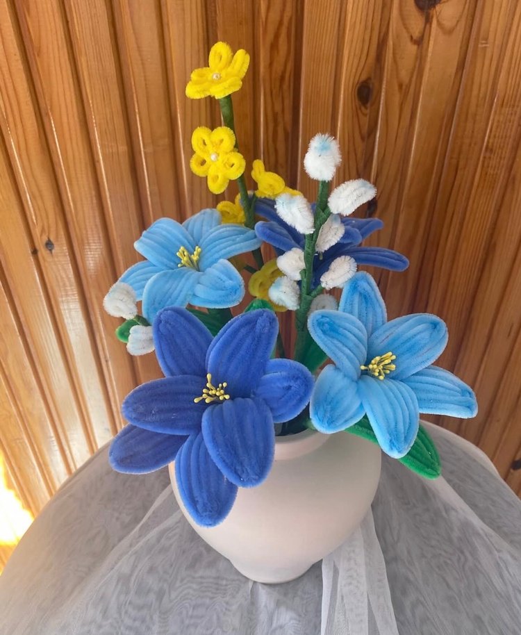 Pastel Mavi Kadife Çiçek Aranjmanı - Görsel 2