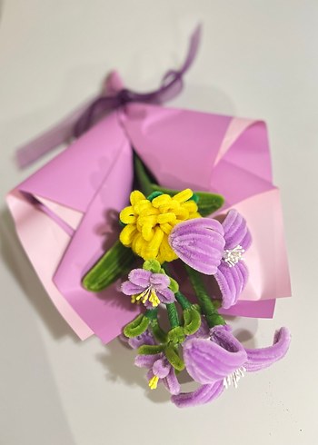 Bohem Mor Şönil Çiçek Buketi - Görsel 3