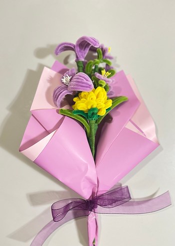 Bohem Mor Şönil Çiçek Buketi - Görsel 2