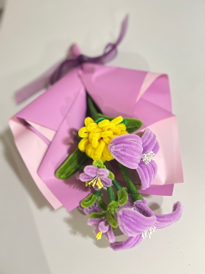 Bohem Mor Şönil Çiçek Buketi - Görsel 3