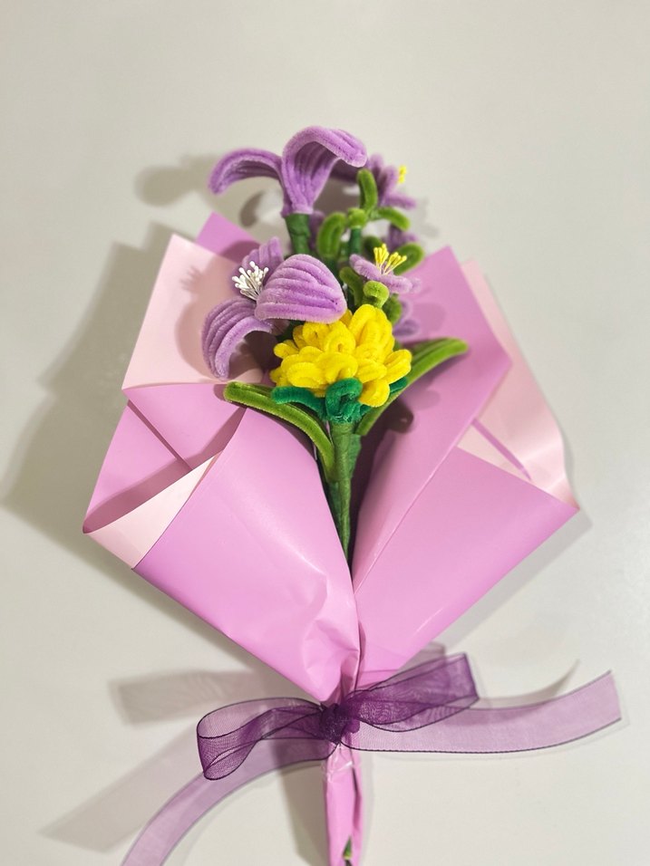 Bohem Mor Şönil Çiçek Buketi - Görsel 2