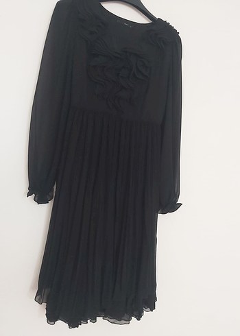 Siyah Uzun Kollu Fırfırlı Gotik Elbise - Görsel 5