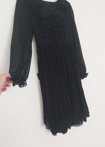 Siyah Uzun Kollu Fırfırlı Gotik Elbise - Görsel 4