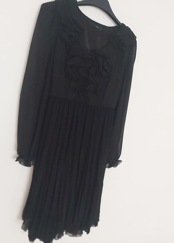 Siyah Uzun Kollu Fırfırlı Gotik Elbise - Görsel 2