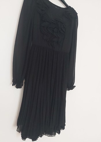 Siyah Uzun Kollu Fırfırlı Gotik Elbise - Görsel 3