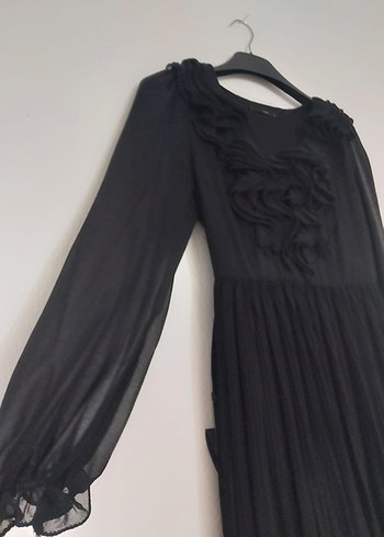 Siyah Uzun Kollu Fırfırlı Gotik Elbise - Görsel 6