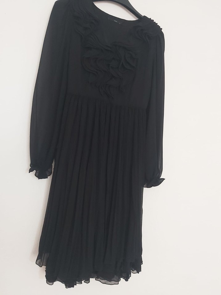 Siyah Uzun Kollu Fırfırlı Gotik Elbise - Görsel 5